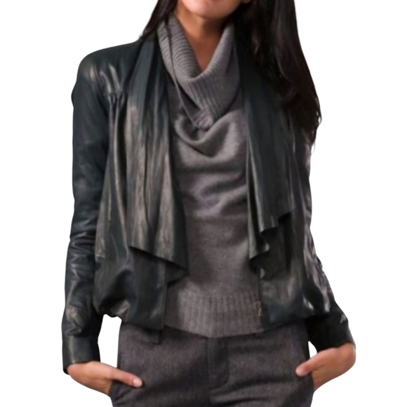 Diane Von Furstenberg Jackets & Blazers - Diane Von Furstenberg DVF Black Leather Ruffle Meringue Jacket